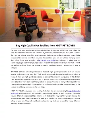 Buy High-Quality Pet Strollers from HPZ™ PET ROVER