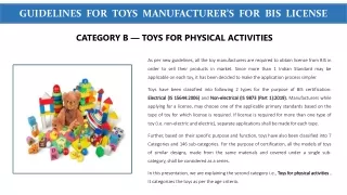 Guidelines for Toys Manufacturer’s for Bis License - Toys for Physical Activities - Toys category (B)