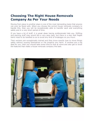 Choosing The Right House Removals Company As Per Your Needs