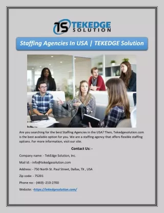 Staffing Agencies In USA | TEKEDGE Solution