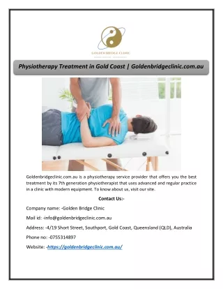 Physiotherapy Treatment in Gold Coast | Goldenbridgeclinic.com.au