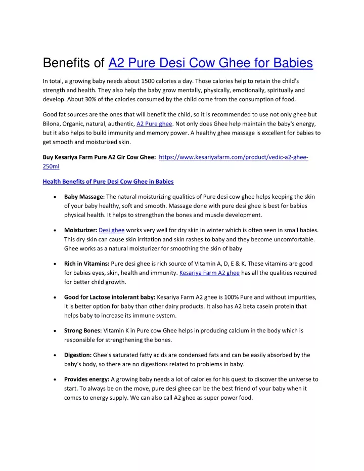 benefits of a2 pure desi cow ghee for babies