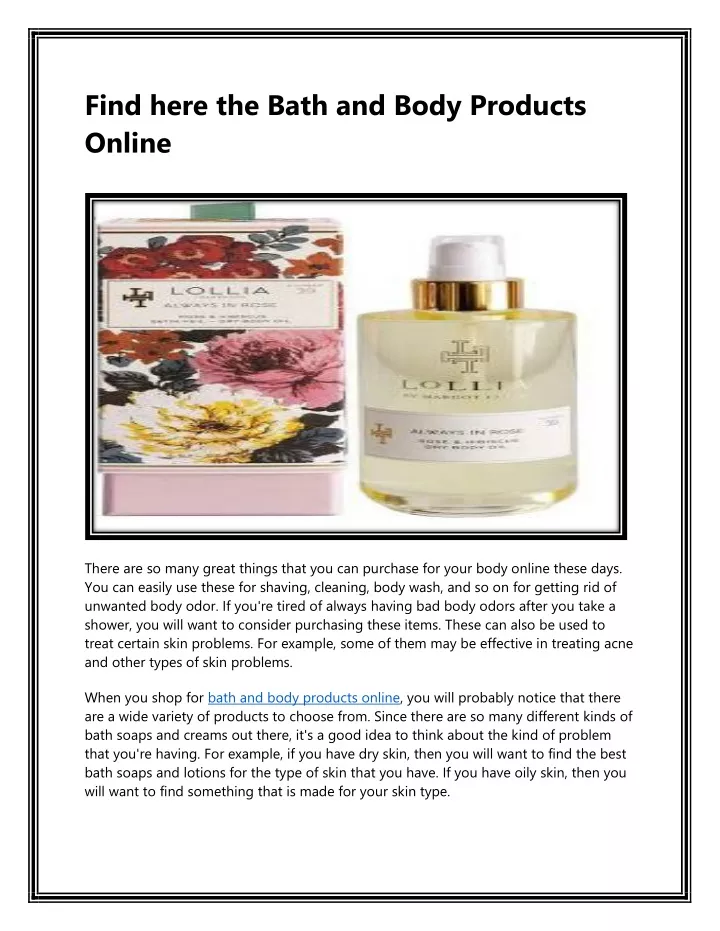 find here the bath and body products online