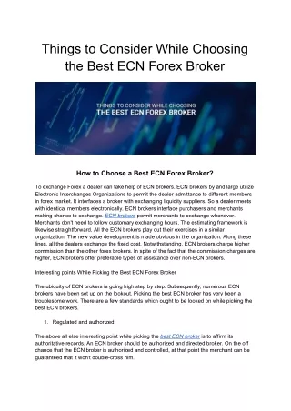 Things to Consider While Choosing the Best ECN Forex Broker