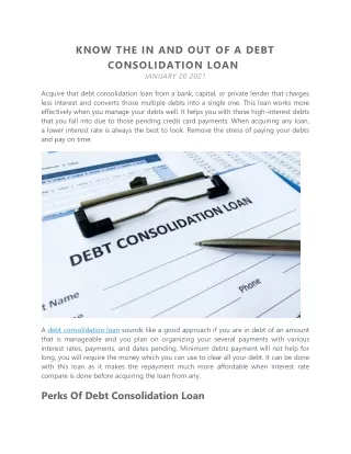 Know The In And Out Of A Debt Consolidation Loan