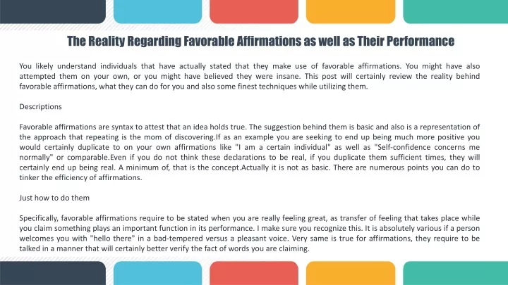 the reality regarding favorable affirmations
