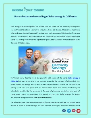 Have a better understanding of Solar energy in California