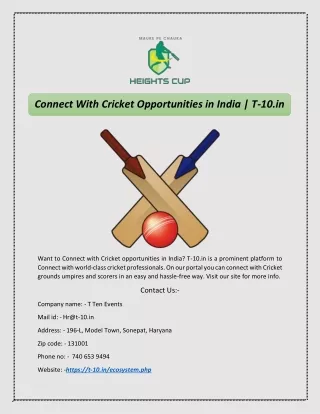 Connect With Cricket Opportunities in India | T-10.in