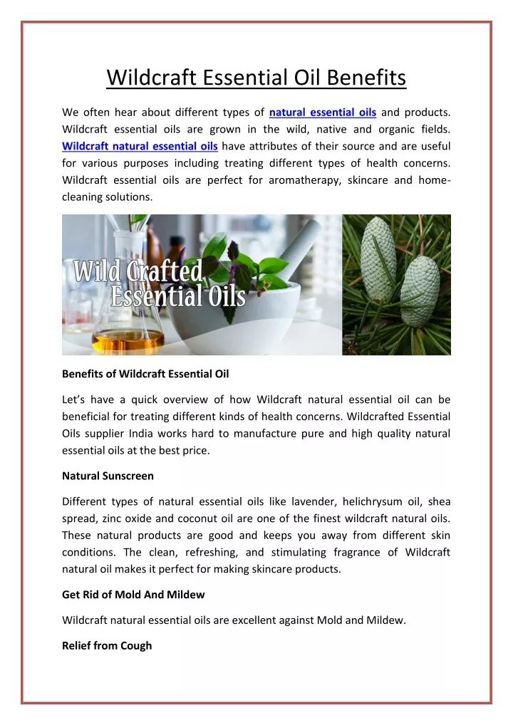 wildcraft essential oil benefits