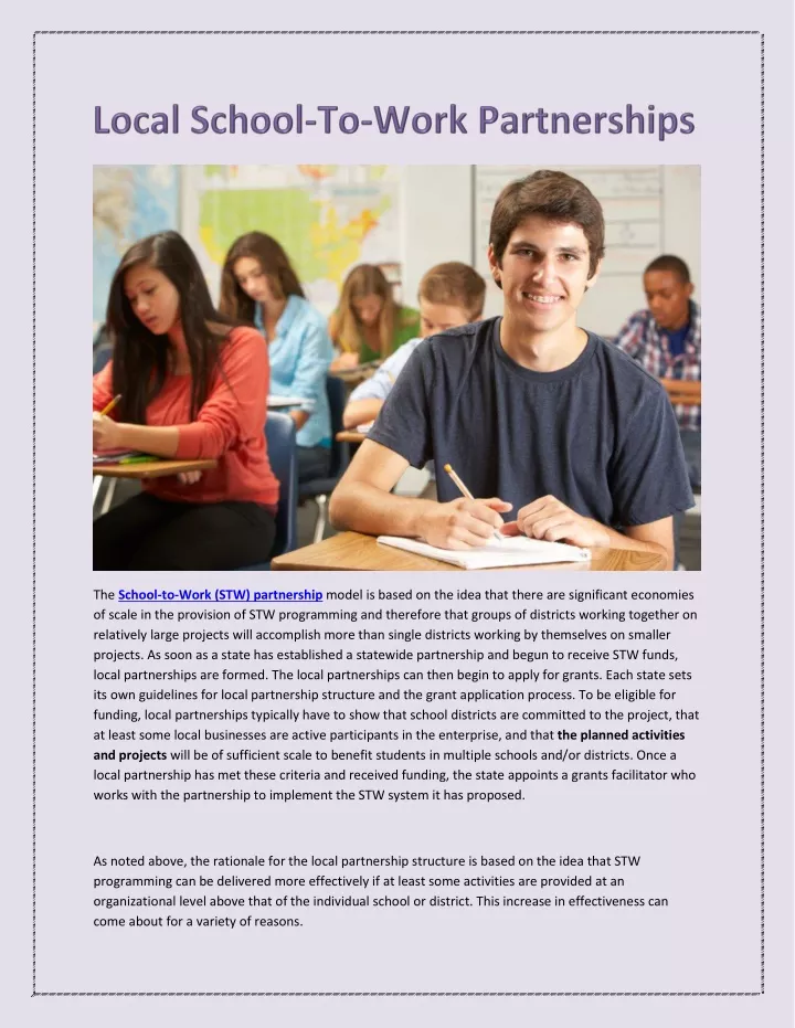 the school to work stw partnership model is based