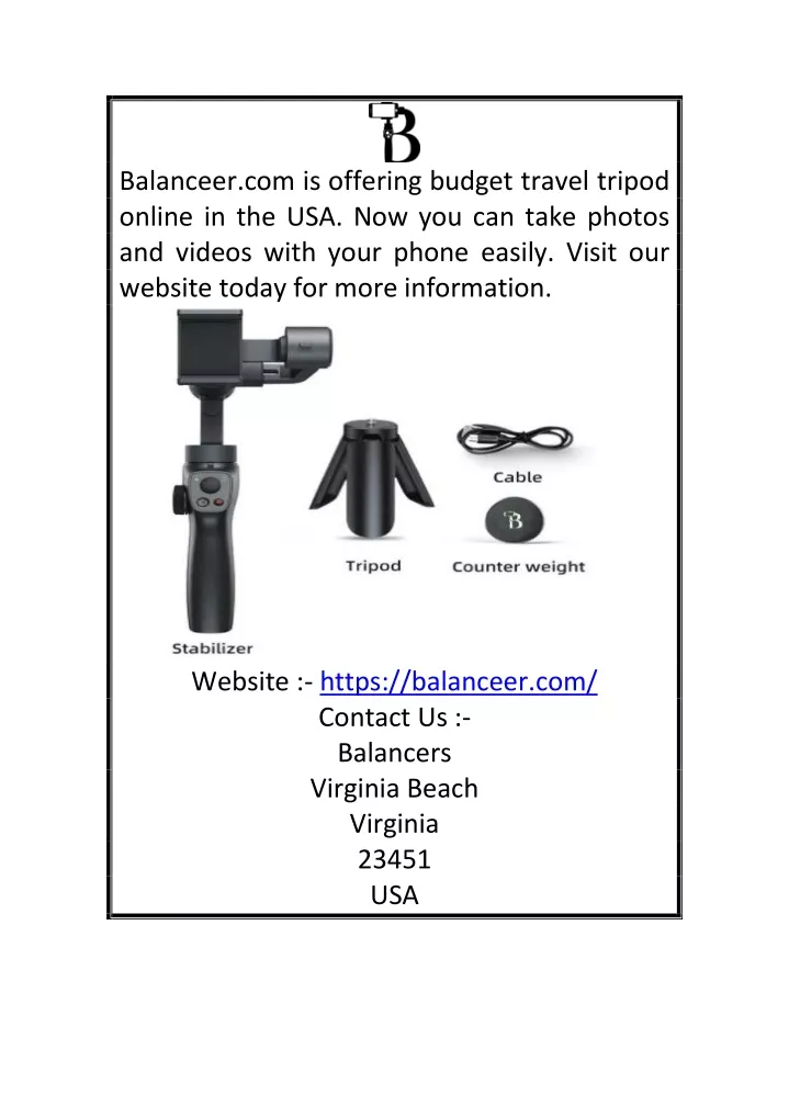 balanceer com is offering budget travel tripod