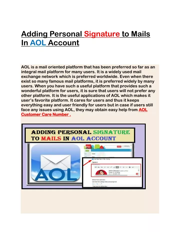 adding personal signature to mails in aol account