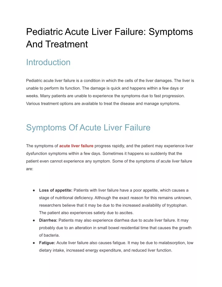 pediatric acute liver failure symptoms