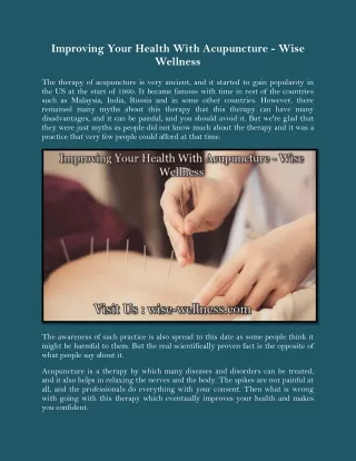 Improving Your Health With Acupuncture - Wise Wellness