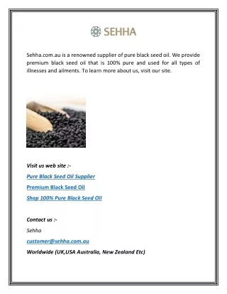 Pure Black Seed Oil Supplier | Sehha.com.au
