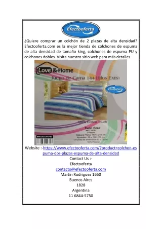 Colchón de Alta Densidad 2 Plazas a la Venta en Argentina | Efectooferta.com