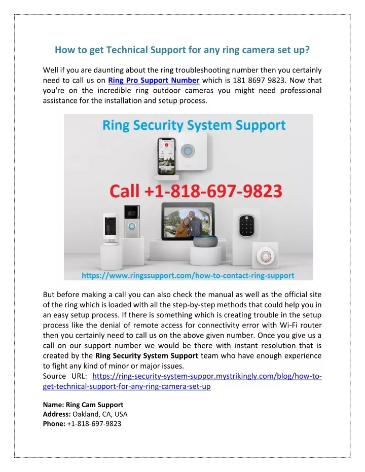 how to get technical support for any ring camera