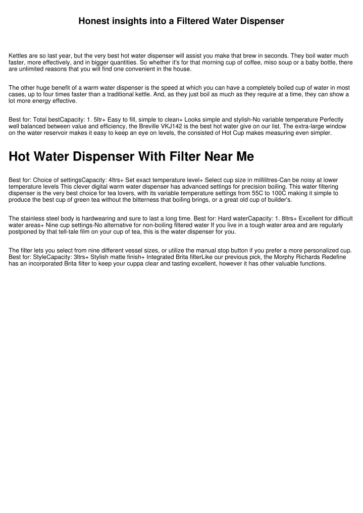 honest insights into a filtered water dispenser