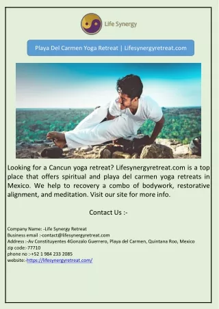 Playa Del Carmen Yoga Retreat | Lifesynergyretreat.com