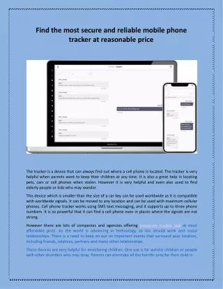 Find The Most Secure And Reliable Mobile Phone Tracker At Reasonable Price