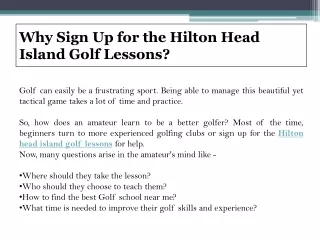 Why Sign Up For The Hilton Head Island Golf Lessons?