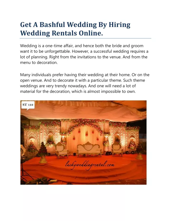 get a bashful wedding by hiring wedding rentals