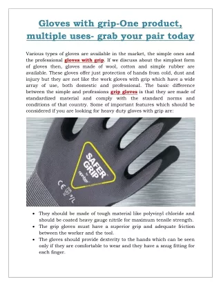 Work gloves with grip