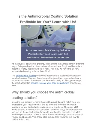Is the Antimicrobial Coating Solution Profitable for You? Learn with Us!