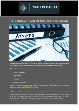 Know About Asset Finance And Its Importance In Your Business