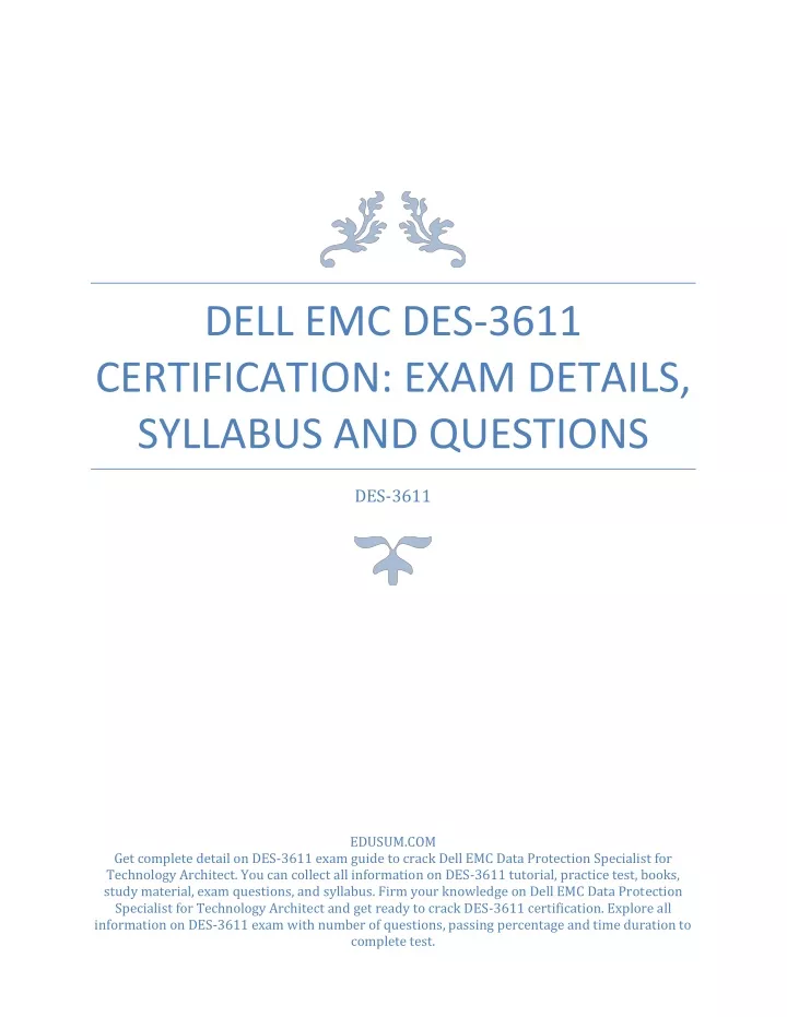 dell emc des 3611 certification exam details