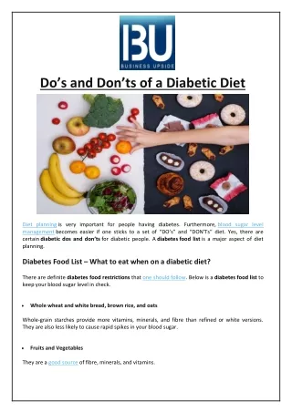 do s and don ts of a diabetic die t