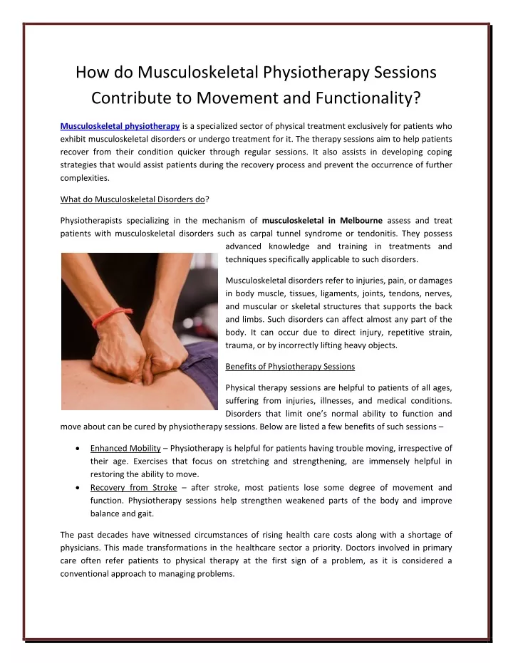 how do musculoskeletal physiotherapy sessions