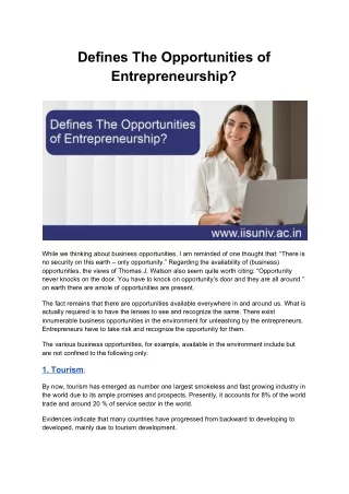 defines the opportunities of entrepreneurship