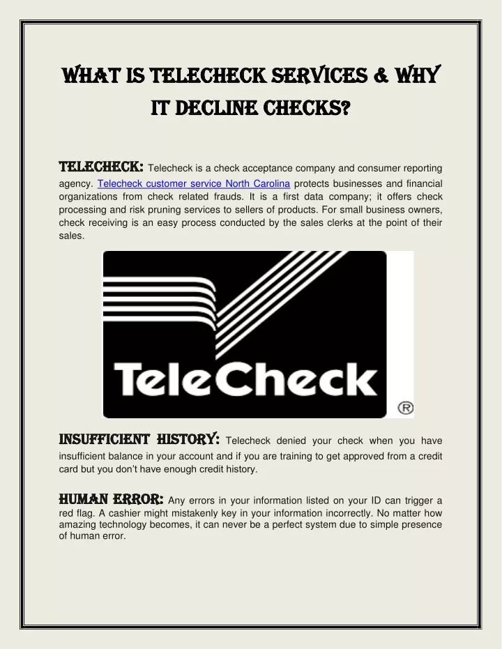 what is telecheck services why what is telecheck