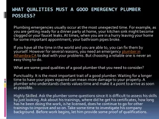 what qualities must a good emergency plumber possess