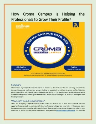 How Croma Campus Is Helping the Professionals to Grow Their Profile?
