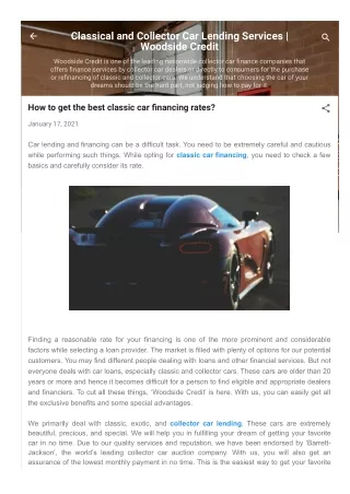classical and collector car lending services