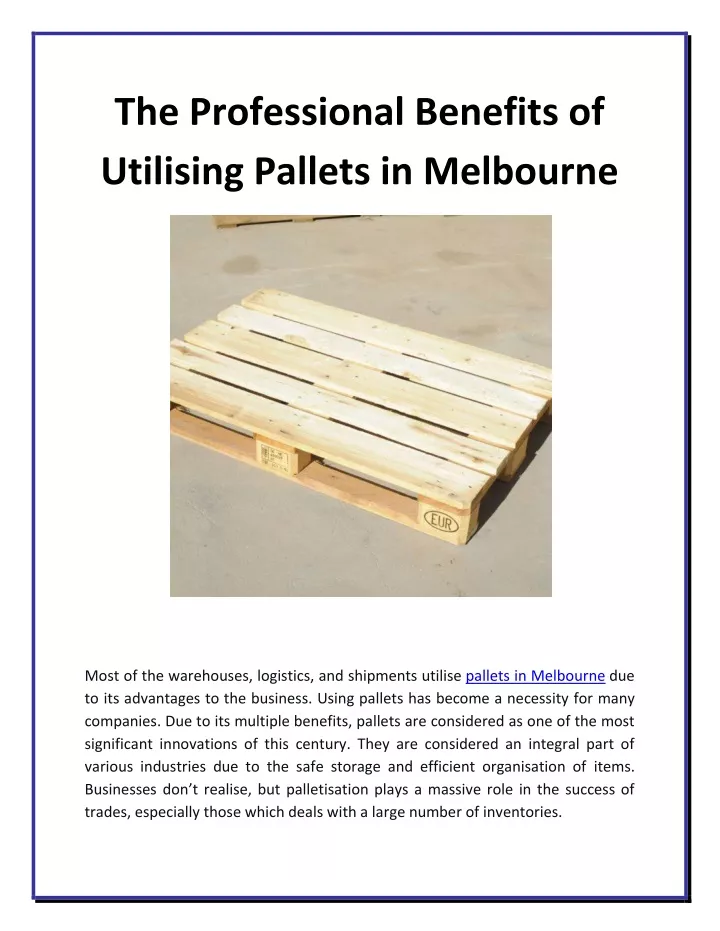 the professional benefits of utilising pallets