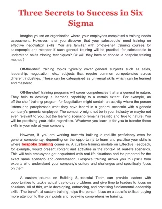 three secrets to success in six sigma