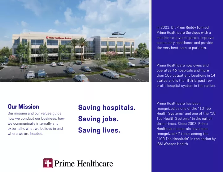 in 2001 dr prem reddy formed prime healthcare