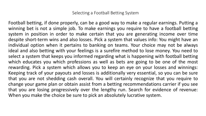 selecting a football betting system