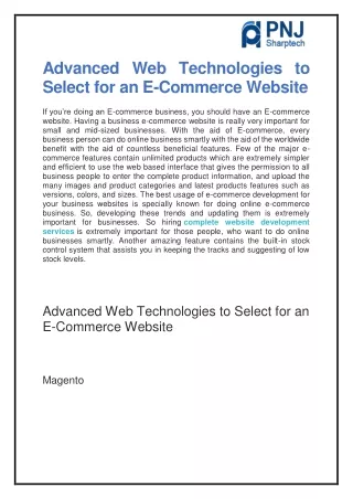 advanced web technologies to select