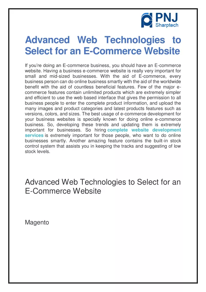 advanced web technologies to select