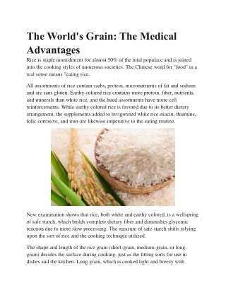 The World's Grain: The Medical Advantages