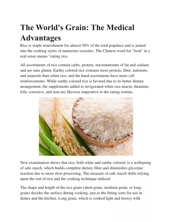 the world s grain the medical advantages rice