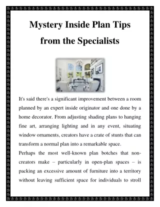 Mystery inside Plan Tips From the Specialists