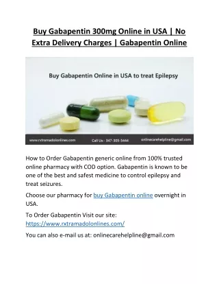 Buy Gabapentin 300mg Online in USA | No Extra Delivery Charges | Gabapentin Online