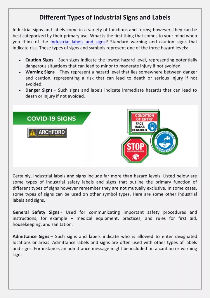 different types of industrial signs and labels