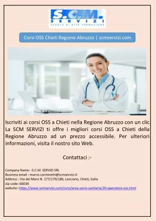 Corsi OSS Chieti Regione Abruzzo | scmservizi.com