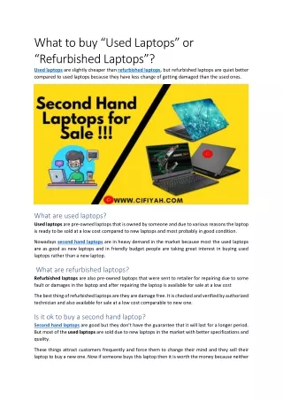 What to buy “Used Laptops” or “Refurbished Laptops”?